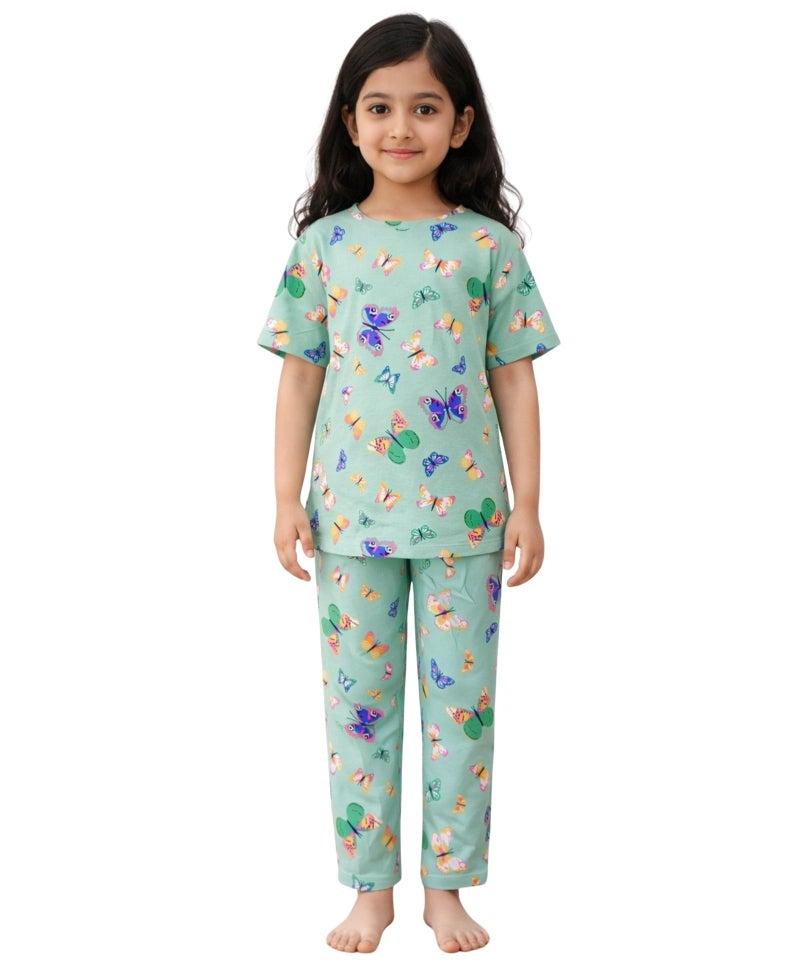ANTHRILO Summer Butterfly Short Sleeve Pyjama Set - Green - Image 1