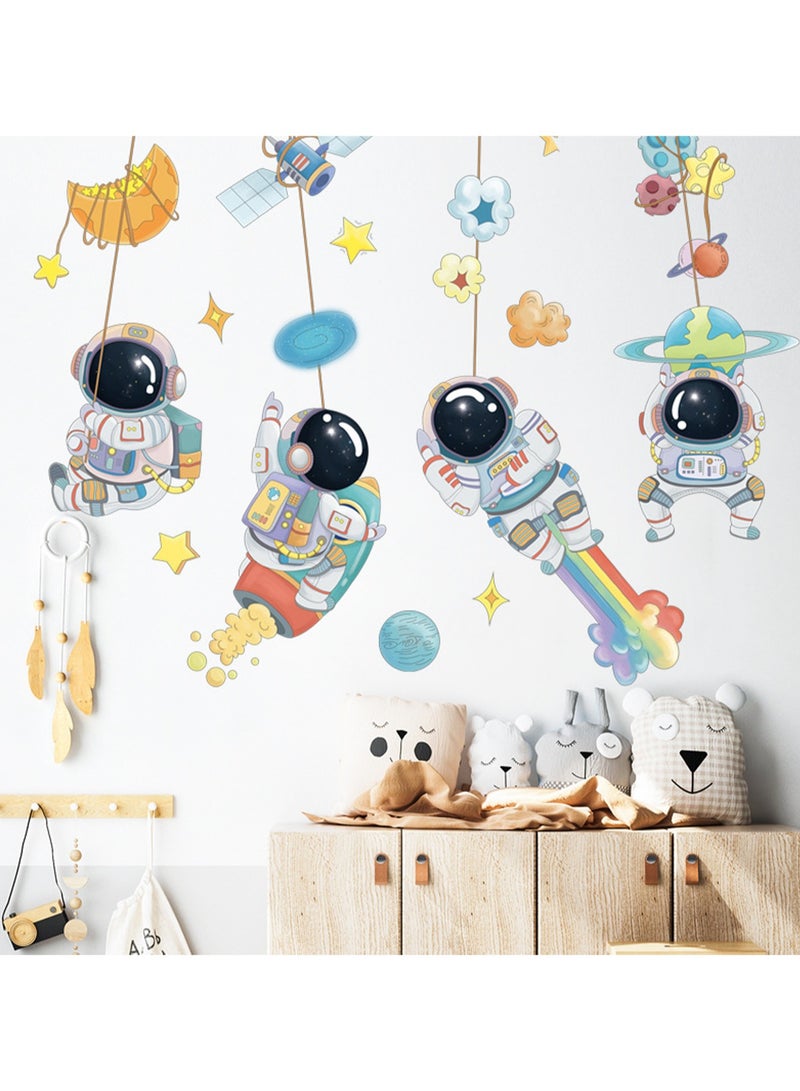 Space Astronaut Children'S Room Stars Moon Universe Starry Sky Cartoon Spaceship Cute Background Wall Sticker - Image 3