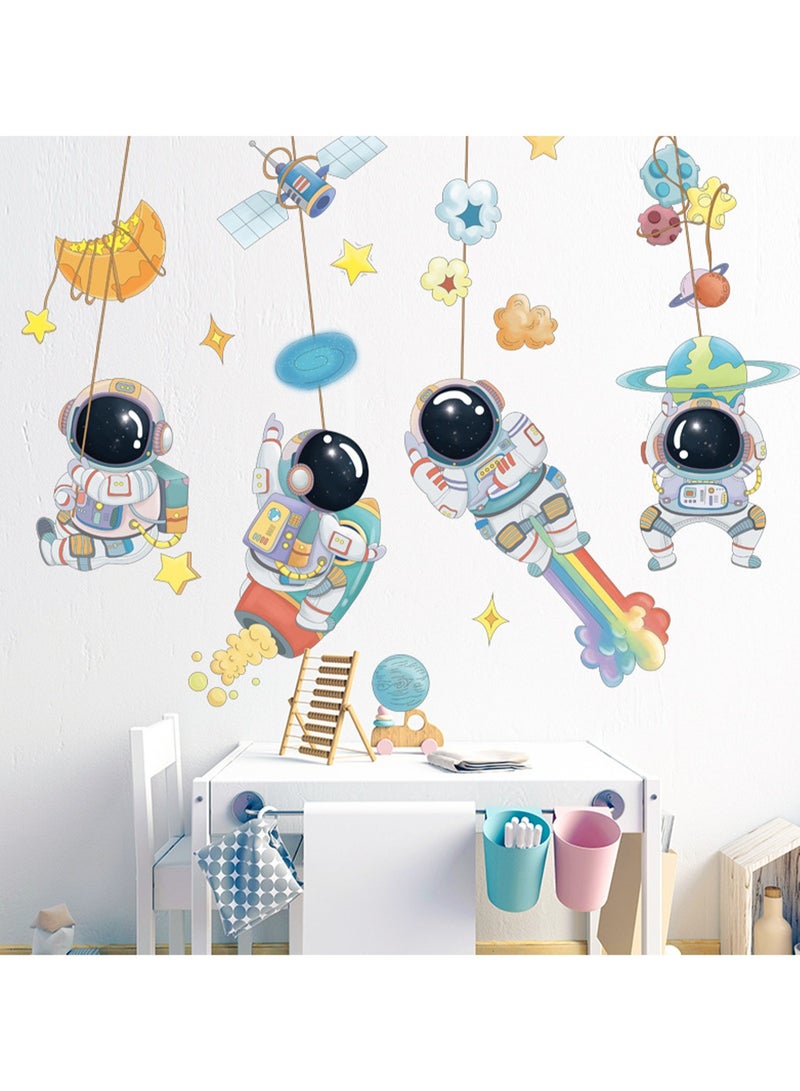 Space Astronaut Children'S Room Stars Moon Universe Starry Sky Cartoon Spaceship Cute Background Wall Sticker - Image 4