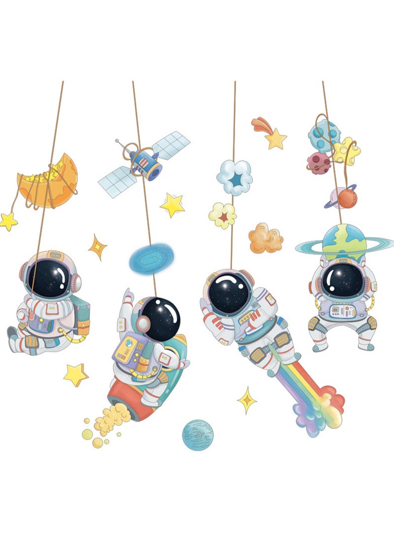 Space Astronaut Children'S Room Stars Moon Universe Starry Sky Cartoon Spaceship Cute Background Wall Sticker - Image 1