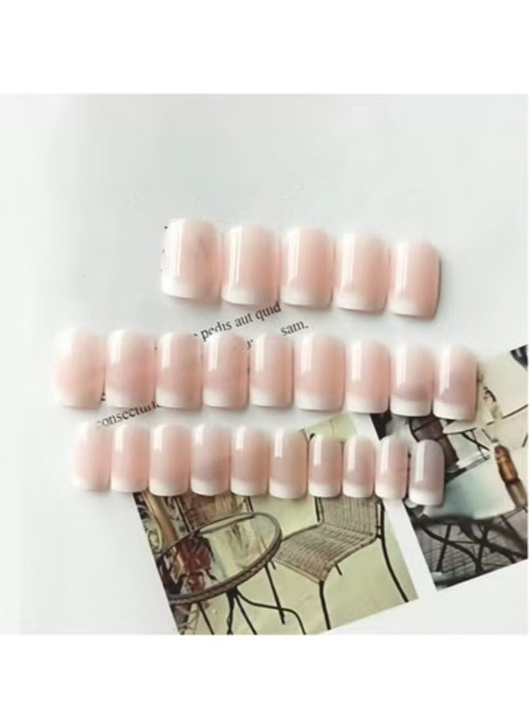 Captaintech False Nails,24Pcs French Press on Nails Acrylic Full Cover Fake Nails Medium Length Glossy Nails Tips Sets Nude Color for Women and Girls  - Image 5