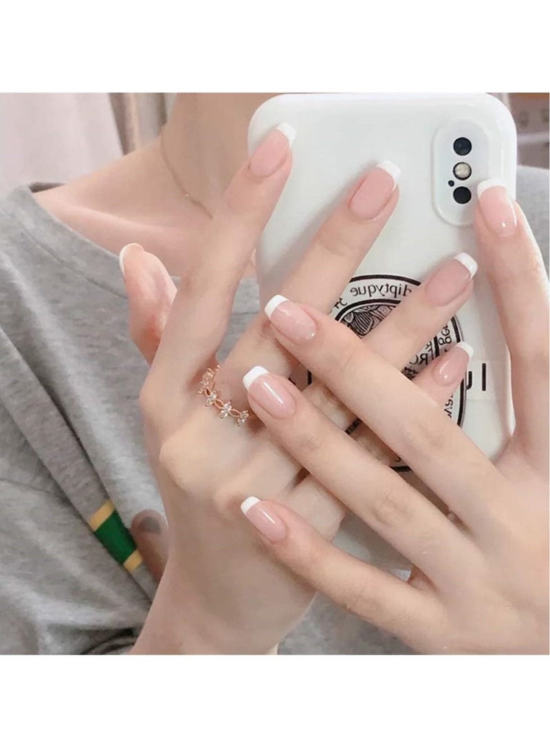 Captaintech False Nails,24Pcs French Press on Nails Acrylic Full Cover Fake Nails Medium Length Glossy Nails Tips Sets Nude Color for Women and Girls  - Image 1