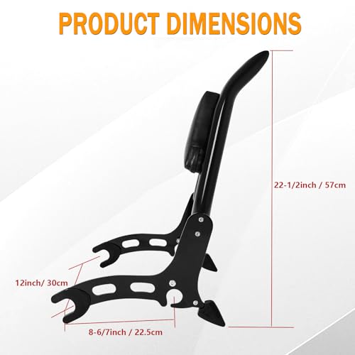 Fjpacemt 22" Black Sissy Bar Backrest Rear Pad for Indian Super Chief/Chief Bobber Dark Horse/Chief Bobber 2022 2023 2024 2025 - Image 2