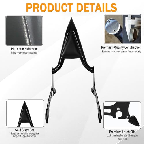 Fjpacemt 22" Black Sissy Bar Backrest Rear Pad for Indian Super Chief/Chief Bobber Dark Horse/Chief Bobber 2022 2023 2024 2025 - Image 3