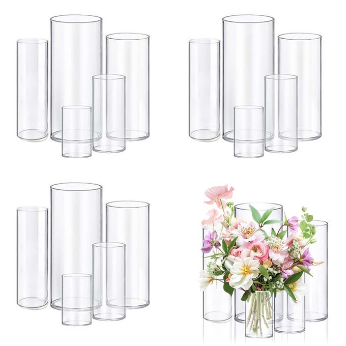 15PCS GLASS VASE CYLINDER VASES FOR CENTERPIECES SMALL FLOWER GLASS VASES HOME DECOR CENTERPIECE TABLE CLEAR FLOWER VASE DECORATIONS FOR WEDDINGHOLIDAY 4675810 INCH TALL