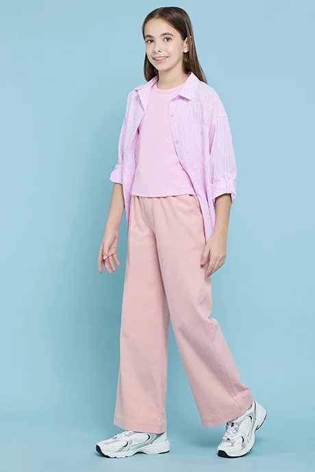R&B Solid Wide Leg Pants with Button Closure