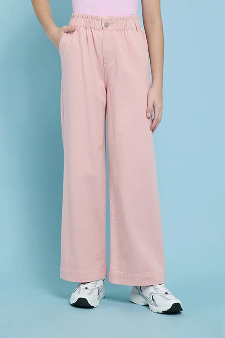 R&B Solid Wide Leg Pants with Button Closure