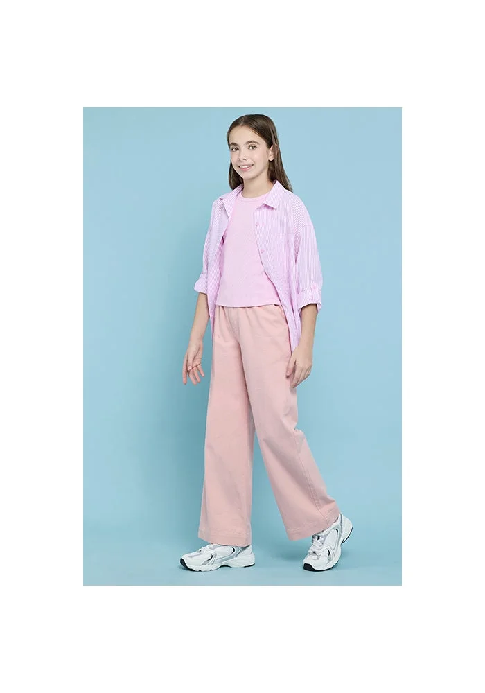 R&b Solid Wide Leg Pants with Button Closure