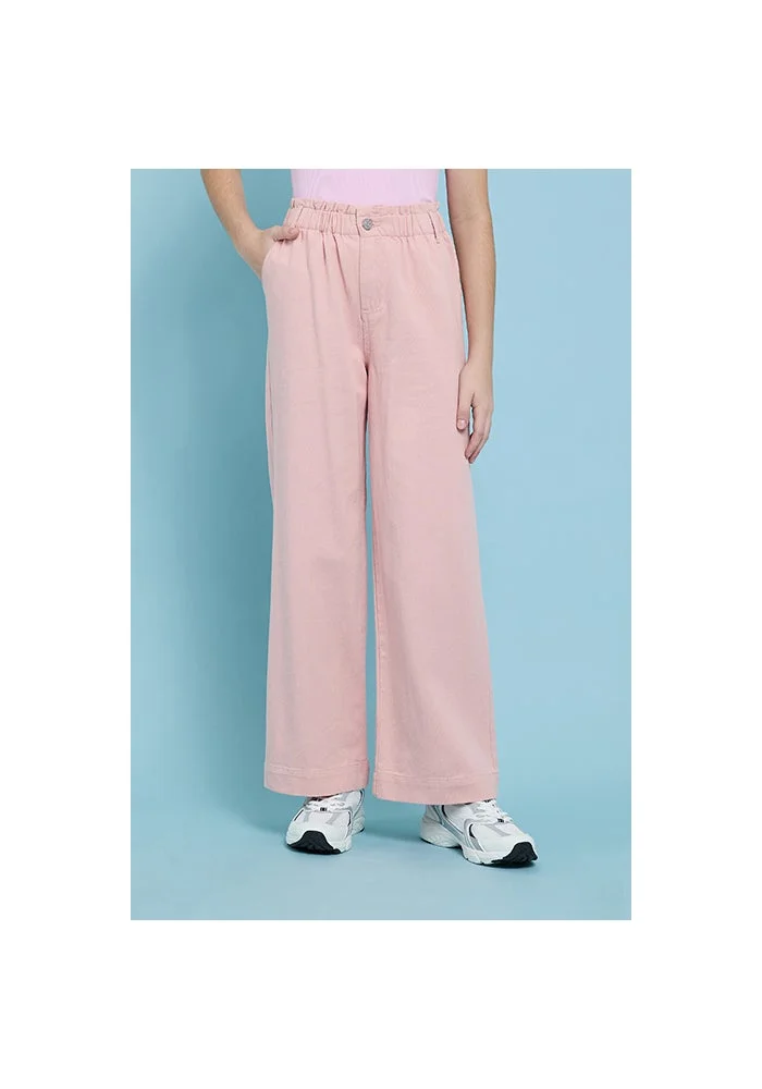 R&b Solid Wide Leg Pants with Button Closure