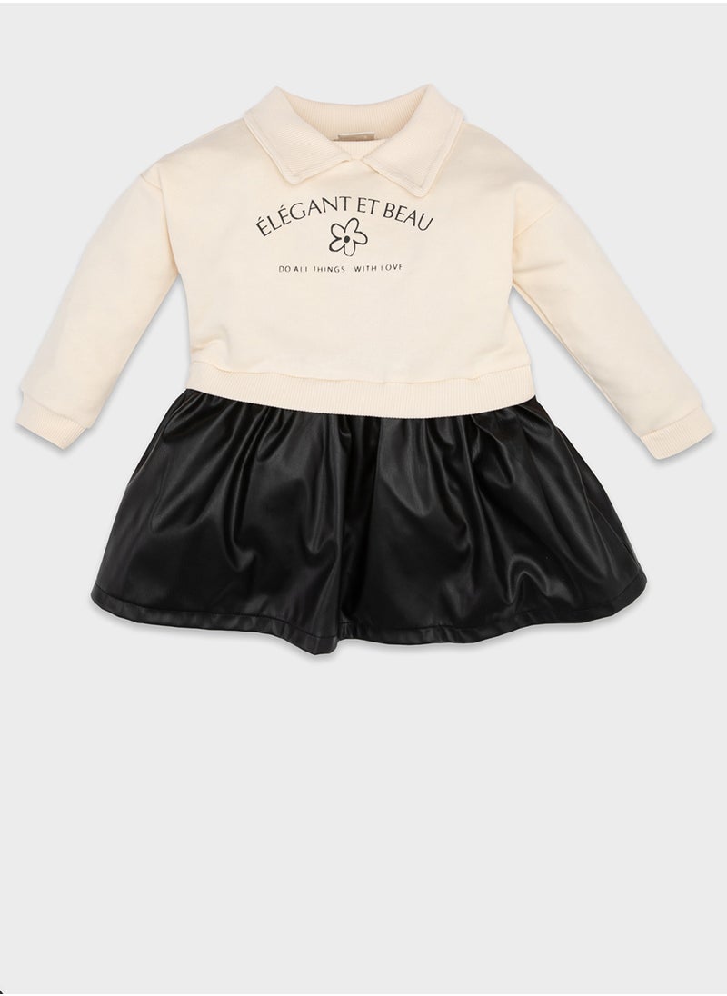 DeFacto - Crew Neck Floral Printed Faux Leather Skirt Long Sleeve Sweatshirt Dress - Image 1