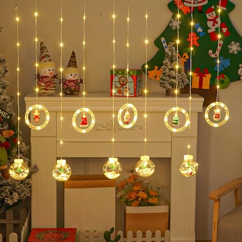 HashWOW LED Curtain String Light Plastic Ring & Wishing Ball, Warm White Window Curtain Lights with 8 Flashing Modes Decoration for Christmas Party, New Year Home Decor, Patio Lawn (Plug Powered) - Image 2