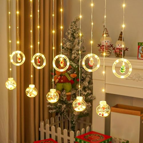 HashWOW LED Curtain String Light Plastic Ring & Wishing Ball, Warm White Window Curtain Lights with 8 Flashing Modes Decoration for Christmas Party, New Year Home Decor, Patio Lawn (Plug Powered) - Image 4
