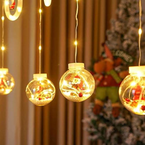 HashWOW LED Curtain String Light Plastic Ring & Wishing Ball, Warm White Window Curtain Lights with 8 Flashing Modes Decoration for Christmas Party, New Year Home Decor, Patio Lawn (Plug Powered) - Image 5