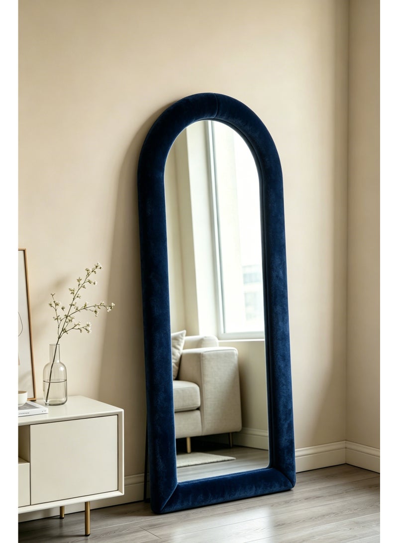 MAPLE HOME DECORATION Arched Velvet Full Length Floor Mirror, Vintage Style Standing Mirror for Bedroom & Living Room(Blue) - Image 1