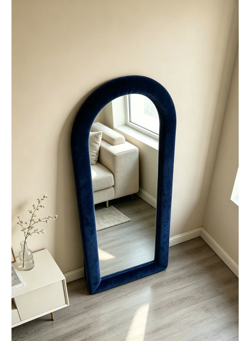 MAPLE HOME DECORATION Arched Velvet Full Length Floor Mirror, Vintage Style Standing Mirror for Bedroom & Living Room(Blue) - Image 2