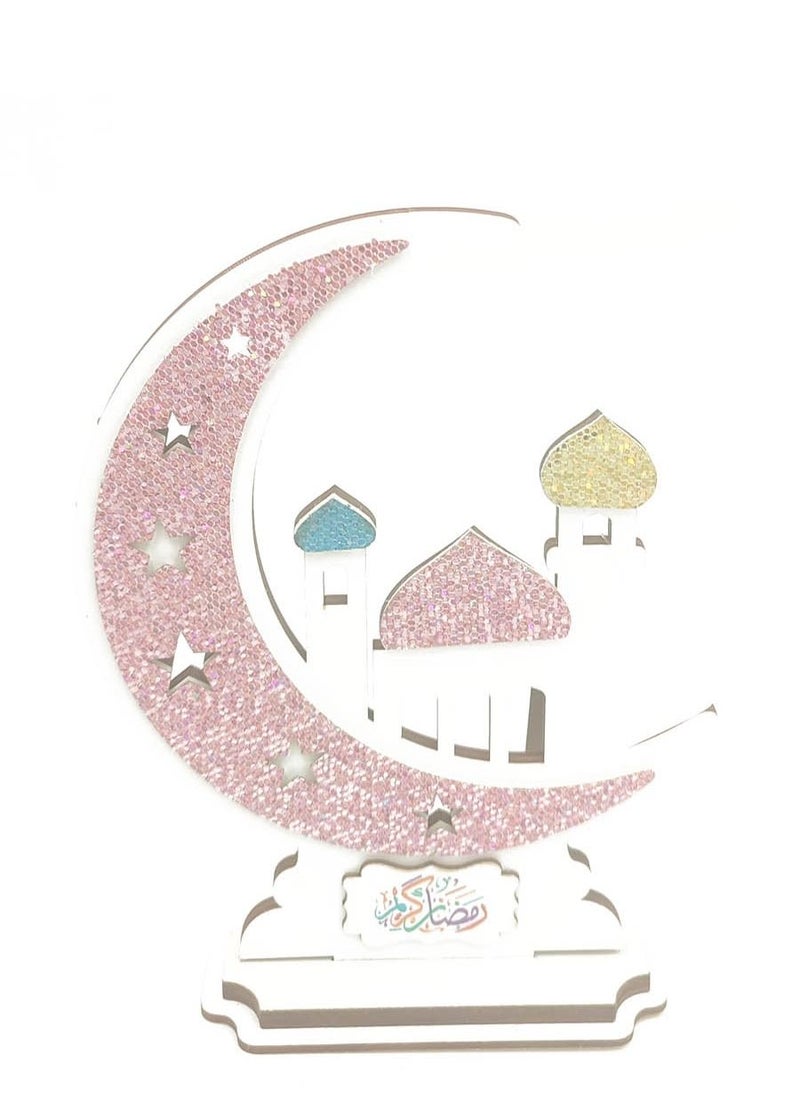 co arma - Handmade decorations made of wood with a Ramadan moon design containing the phrase Ramadan Kareem - Image 1