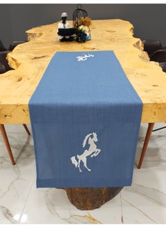 Tanem Home Silver Horse Embroidered Imported Linen Placemat, Runner 40X140CM Blue 