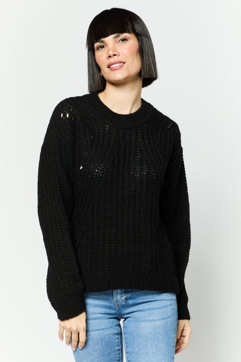 ESPRIT Women Crew Neck Knitted Sweater, Black - Image 1