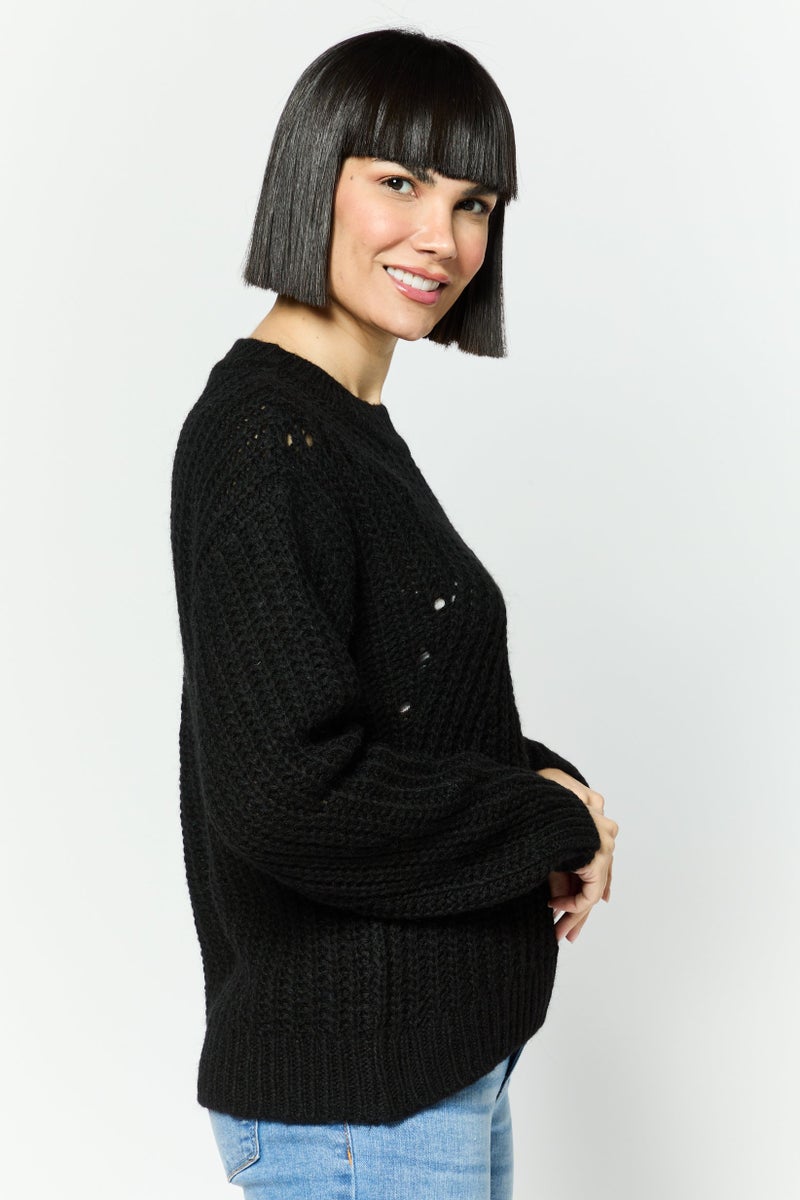 ESPRIT Women Crew Neck Knitted Sweater, Black - Image 2