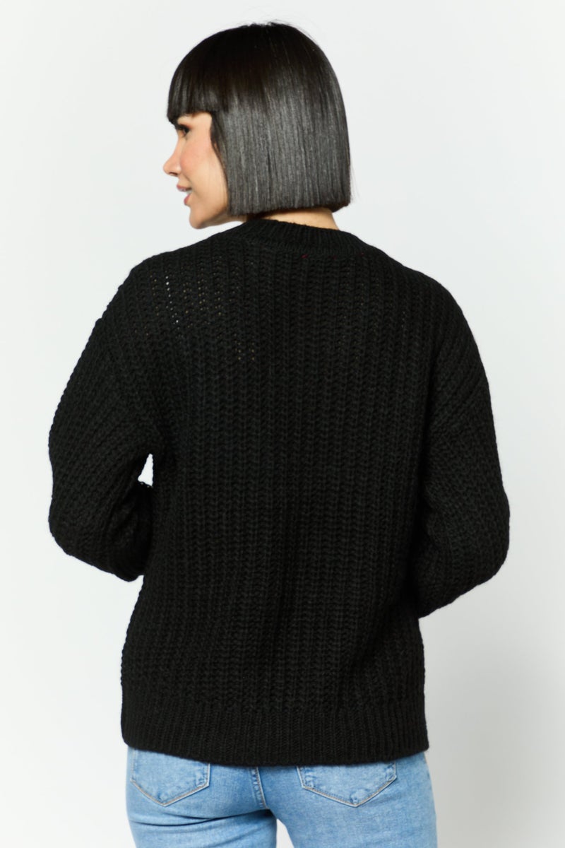 ESPRIT Women Crew Neck Knitted Sweater, Black - Image 4