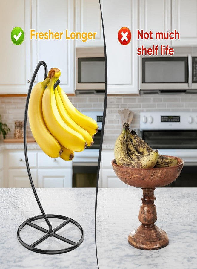 Beesini Banana Holder, 2 Pack Banana Hanger, Banana Tree Holder Metal, Banana Stand Holder, Holds Up to 15LB Banana or Grape, Banana Rack for Kitchen Counter, Black - Image 2