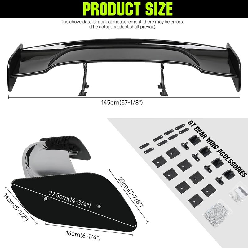 DREAMIZER 57 Inch GT Style Universal Rear Spoiler for Cars - Glossy Black Finish - Image 3
