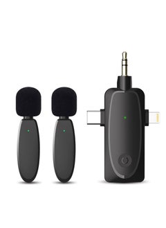 3 in 1 Mini Microphone Wireless Lavalier Microphones for iPhone, Android and Camera- 2.4G Cordless Double Mics with Noise Reduction-Professional Video Recording Lav Mic for Interview, Vlog