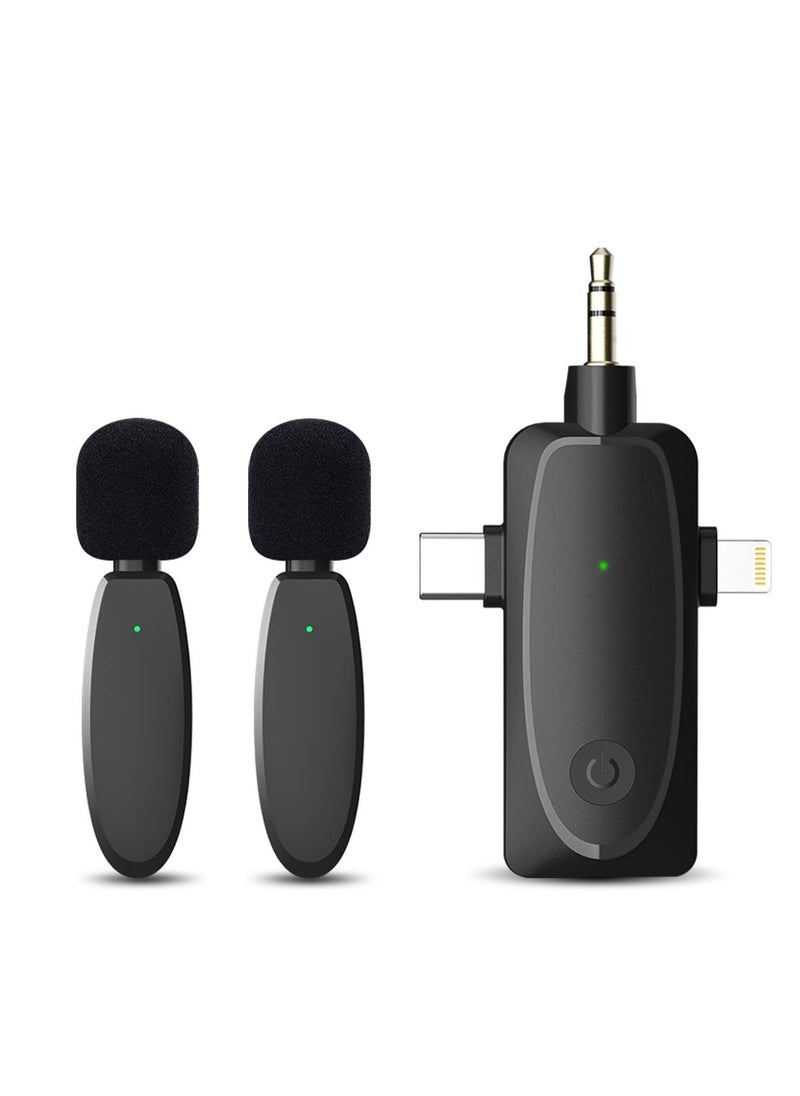 Arabest - 3 in 1 Mini Microphone Wireless Lavalier Microphones for iPhone, Android and Camera- 2.4G Cordless Double Mics with Noise Reduction-Professional Video Recording Lav Mic for Interview, Vlog - Image 1