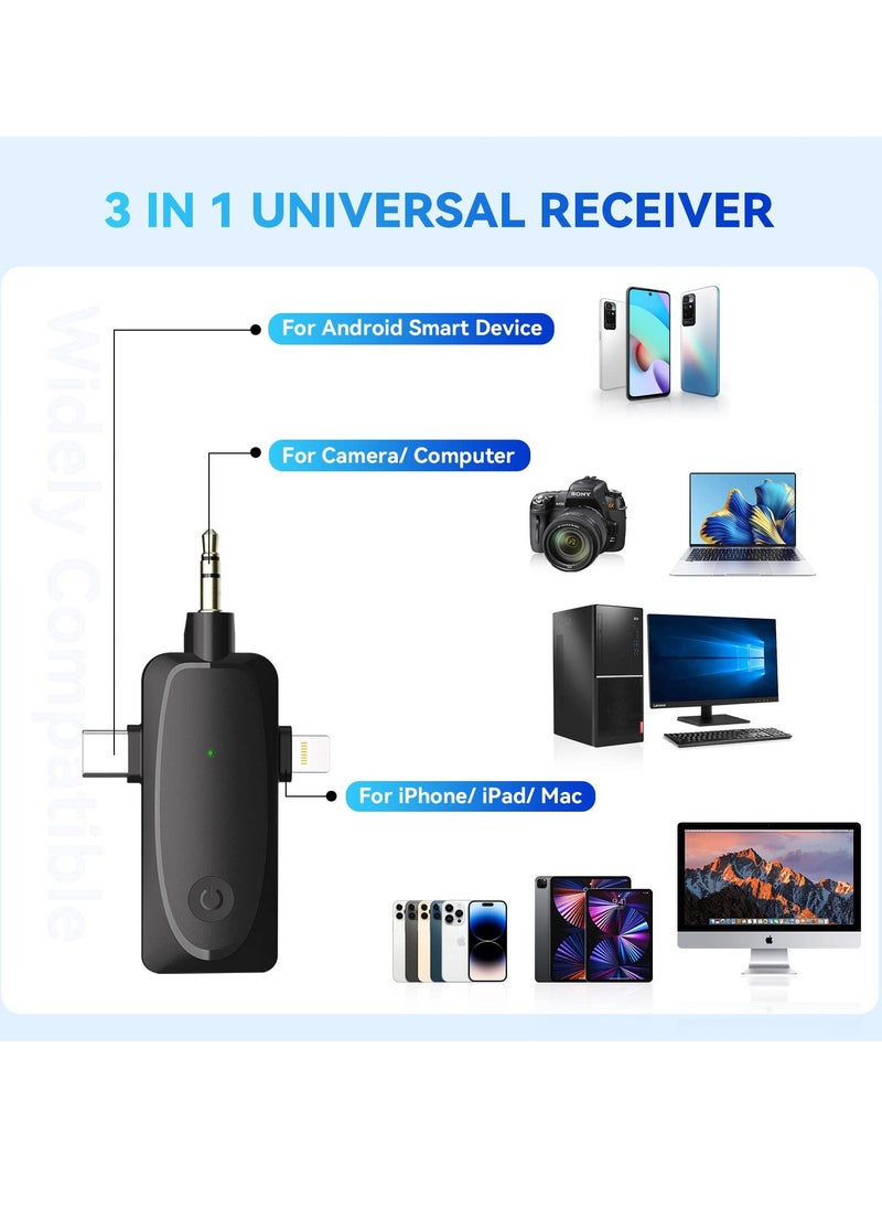 Arabest - 3 in 1 Mini Microphone Wireless Lavalier Microphones for iPhone, Android and Camera- 2.4G Cordless Double Mics with Noise Reduction-Professional Video Recording Lav Mic for Interview, Vlog - Image 1