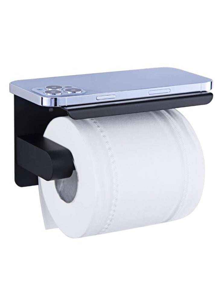 Generic - Toilet Paper Holder & Cell Phone Holder, Bathroom & Kitchen Storage Tissue Holder, Wall Mounted Stainless Steel Holder, Matte Black, - Image 1