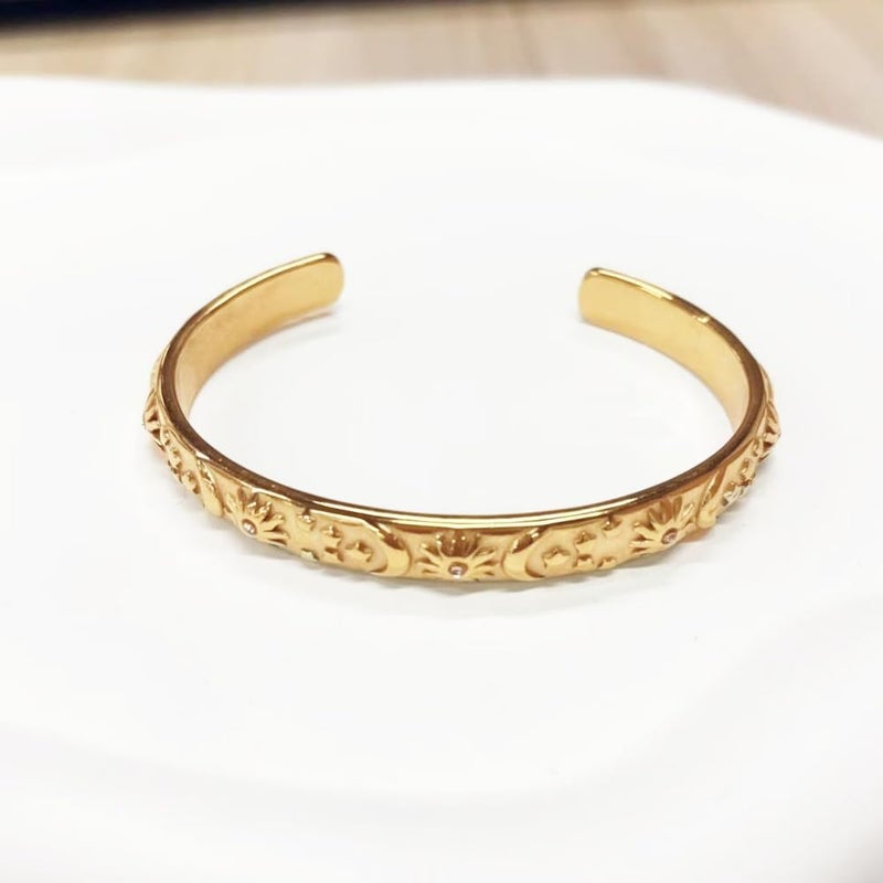 Dtja Embossed Moon Star Sun Bangle Cuff Bracelet for Women Fashion CZ Insected Celestial Open Adjustable Statement Bracelets Lightweight Boho Wrist Wrap Dress Accessories Jewelry Gift (Gold-Tone) - Image 4