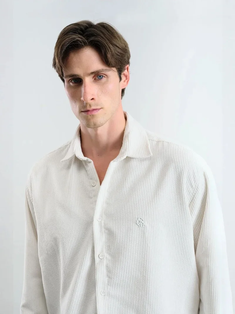 Giesto White GIESTO Oversized Velvet Shirt for Men | Best Price UAE