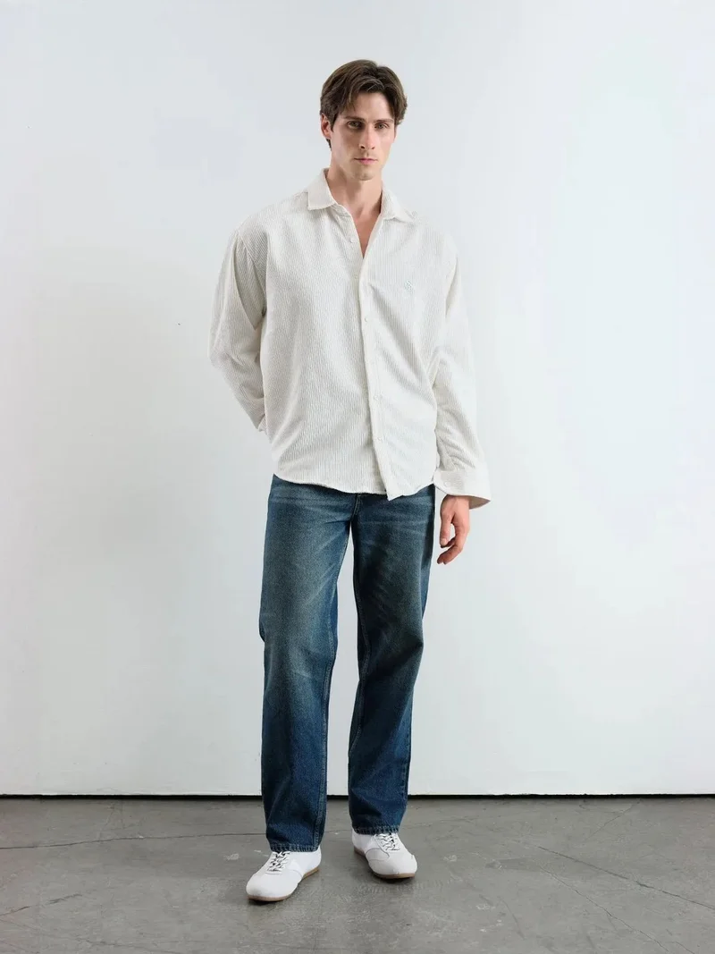 Giesto White GIESTO Oversized Velvet Shirt for Men | Best Price UAE