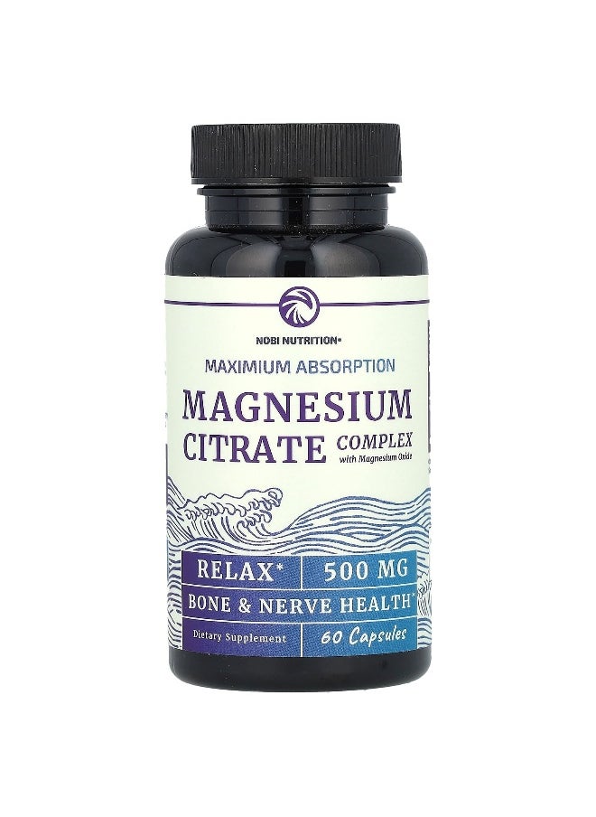 Nobi Nutrition Nobi Nutrition, Magnesium Citrate Complex with Magnesium Oxide, Maximum Absorption, 500 mg, 60 Capsules  - Image 1