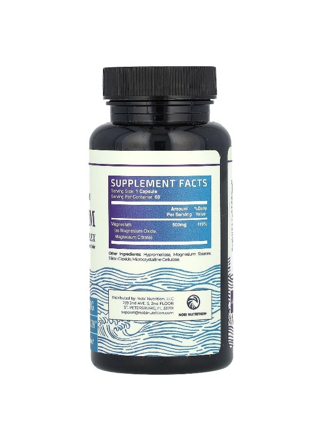 Nobi Nutrition Nobi Nutrition, Magnesium Citrate Complex with Magnesium Oxide, Maximum Absorption, 500 mg, 60 Capsules  - Image 2