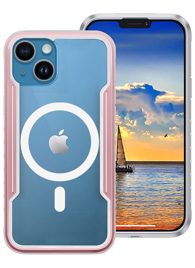 CATANES - iPhone 14 Plus Heavy Duty Defender Case Rugged Anti-Drop Clear Back Cover with Shockproof Hybrid Metal and TPU Bumper Fram Pink - Image 1