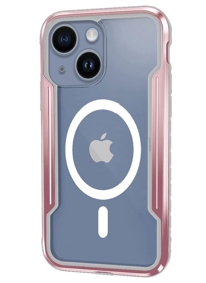 CATANES - iPhone 14 Plus Heavy Duty Defender Case Rugged Anti-Drop Clear Back Cover with Shockproof Hybrid Metal and TPU Bumper Fram Pink - Image 1