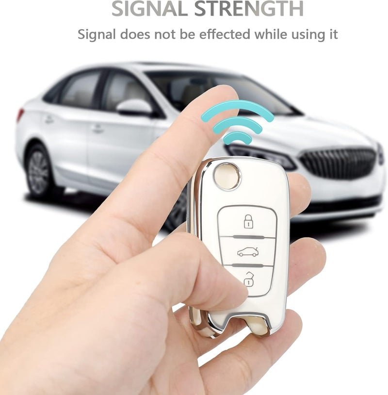OFFCURVE Key Fob Cover for Kia, Full Protective Car Key Case Holder for Kia Soul Kia Rio Sportage Hyundai Elantra Santa Fe Verna Carens Forte Avante Flip Folding Keyless Entry Car Accessories, White - Image 5