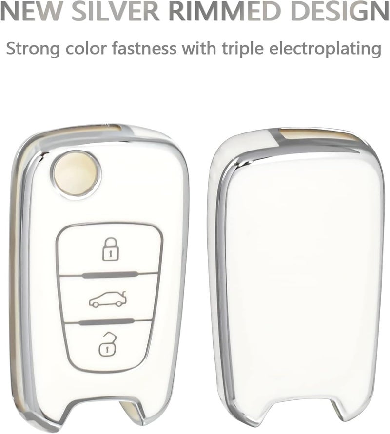 OFFCURVE Key Fob Cover for Kia, Full Protective Car Key Case Holder for Kia Soul Kia Rio Sportage Hyundai Elantra Santa Fe Verna Carens Forte Avante Flip Folding Keyless Entry Car Accessories, White - Image 4
