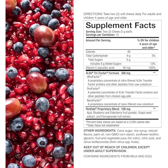4Life RioVida Chews, Supplement Supports Immune System & Healthy Aging with Elderberry, Acai Berry & Transfer Factor Proteins - 30 Chews - Image 2