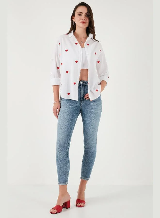 Lela Lela Cotton and Linen Blend Regular Fit Heart Printed Shirt Women's SHIRT 6779932