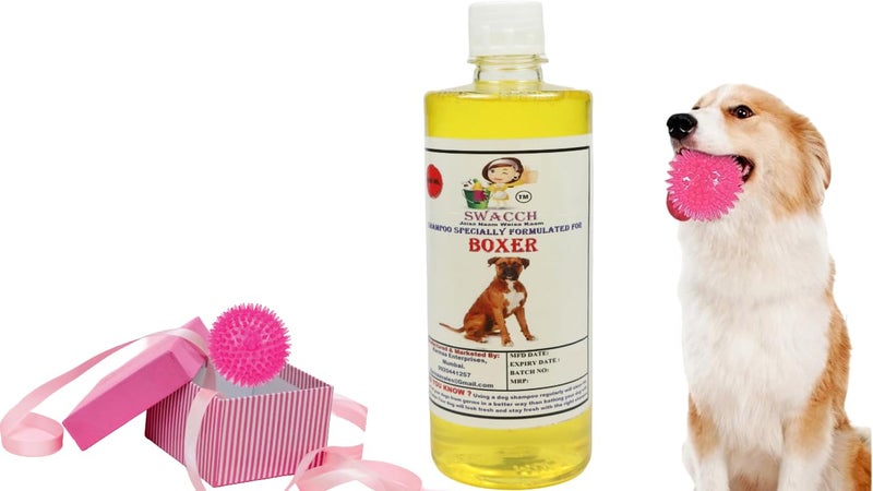 swacch Shampoo | Puppy Safe Shampoo | PH Balanced | Ditch to Itch for Boxer Dog Shampoo 500ml (Lemon) + Spike Ball Chew Toy Combo Pack - Image 1