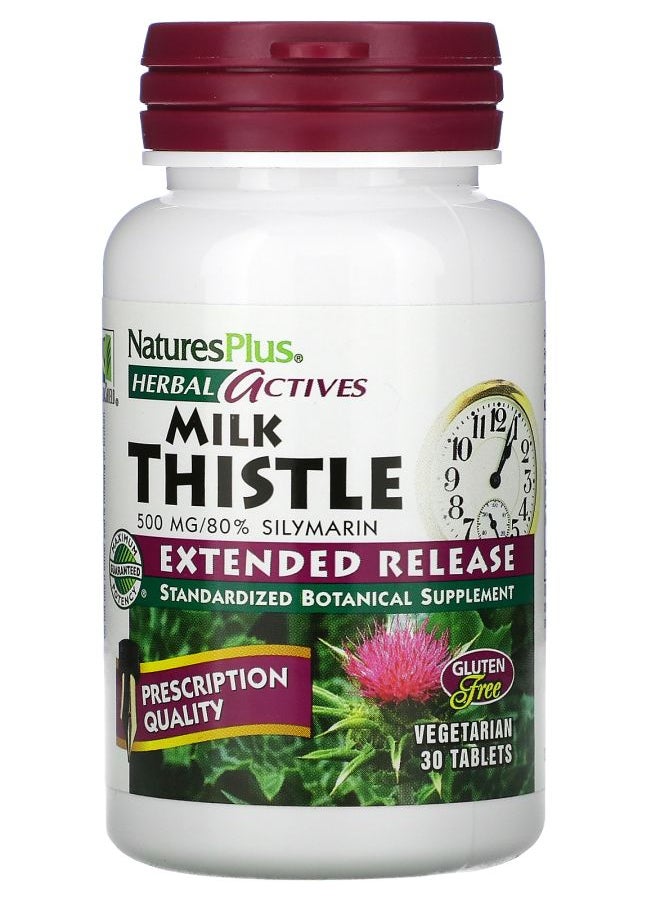 NaturesPlus Herbal Actives Milk Thistle Extended Release 500 mg 30 Tablets 