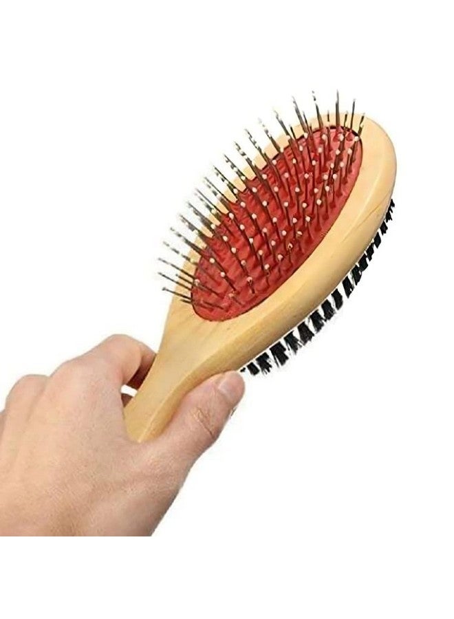 فرشاة خشبية للكلاب ذات وجهين | فرشاة خشبية للعناية بالحيوانات الأليفة للتدليك والاستحمام وإزالة الشعر للكلاب والقطط - مقاس متوسط - Image 3