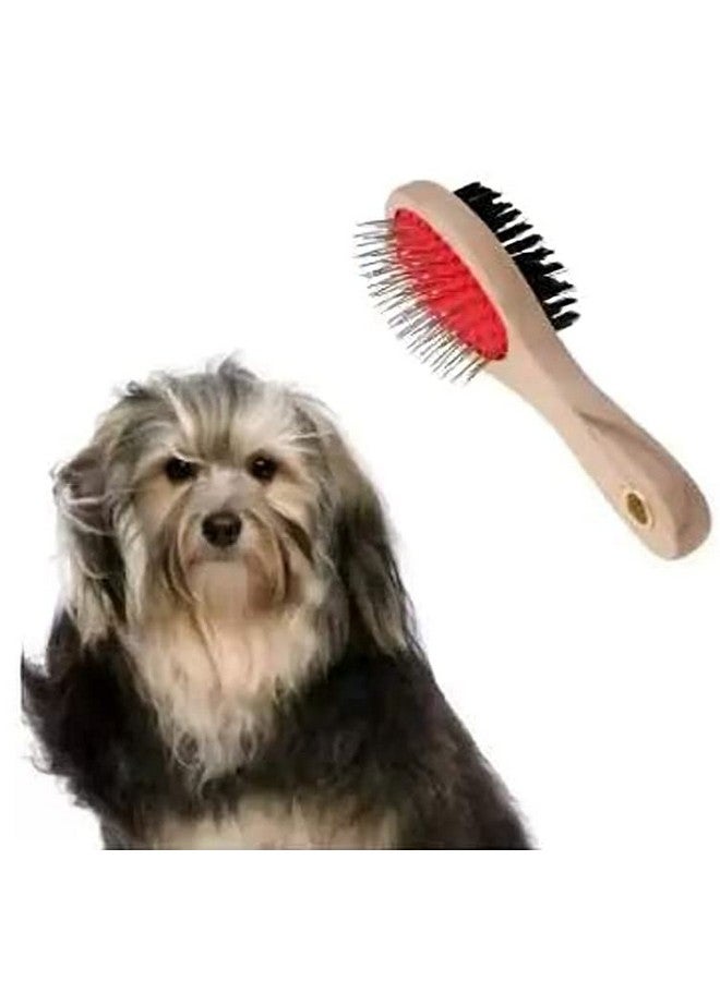 فرشاة خشبية للكلاب ذات وجهين | فرشاة خشبية للعناية بالحيوانات الأليفة للتدليك والاستحمام وإزالة الشعر للكلاب والقطط - مقاس متوسط - Image 2