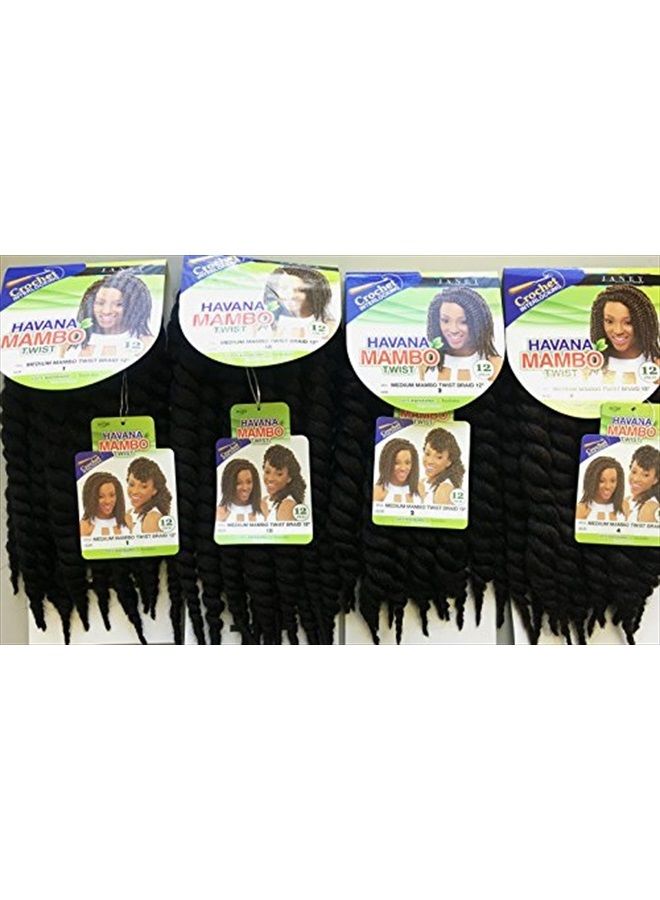 Janet Collection Havana Medium MAMBO TWIST Braid 12" (1B - OFF BLACK) 4 Packs Deal (1B) - Image 1