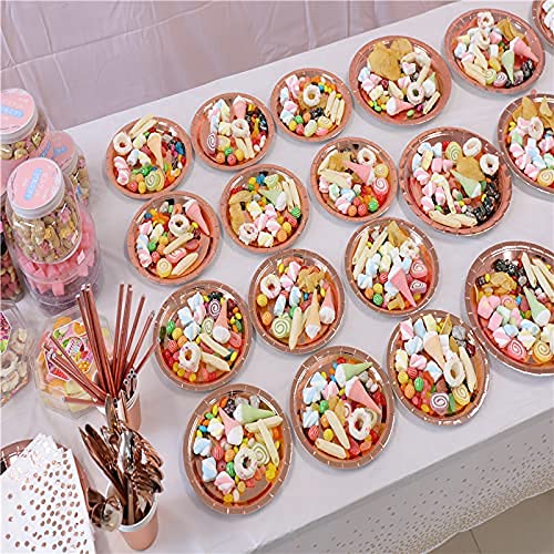 YAOSHENG 200 Pieces Solid Rose Gold Party Supplies - Rose Gold Paper Plates & Napkins Cups Silverware Serves 25 Sets for Wedding Bridal Shower Engagement Birthday Parties (Rose gold) - Image 5