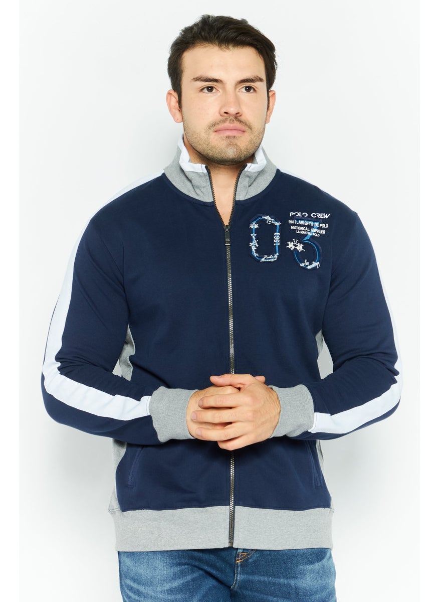 La Martina Men Mock Neck Long Sleeve Embroidered  Sweatshirts, Navy Blue Combo  - Image 1