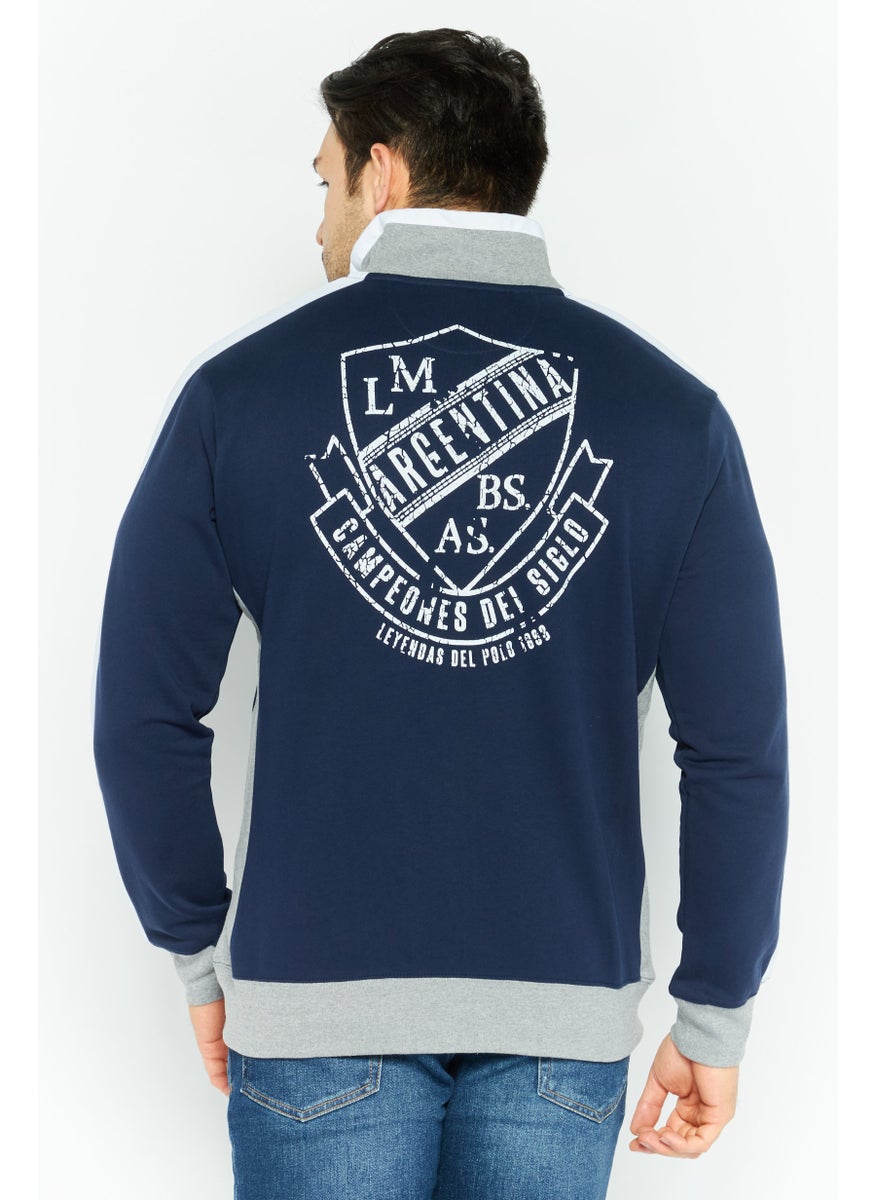 La Martina Men Mock Neck Long Sleeve Embroidered  Sweatshirts, Navy Blue Combo  - Image 2