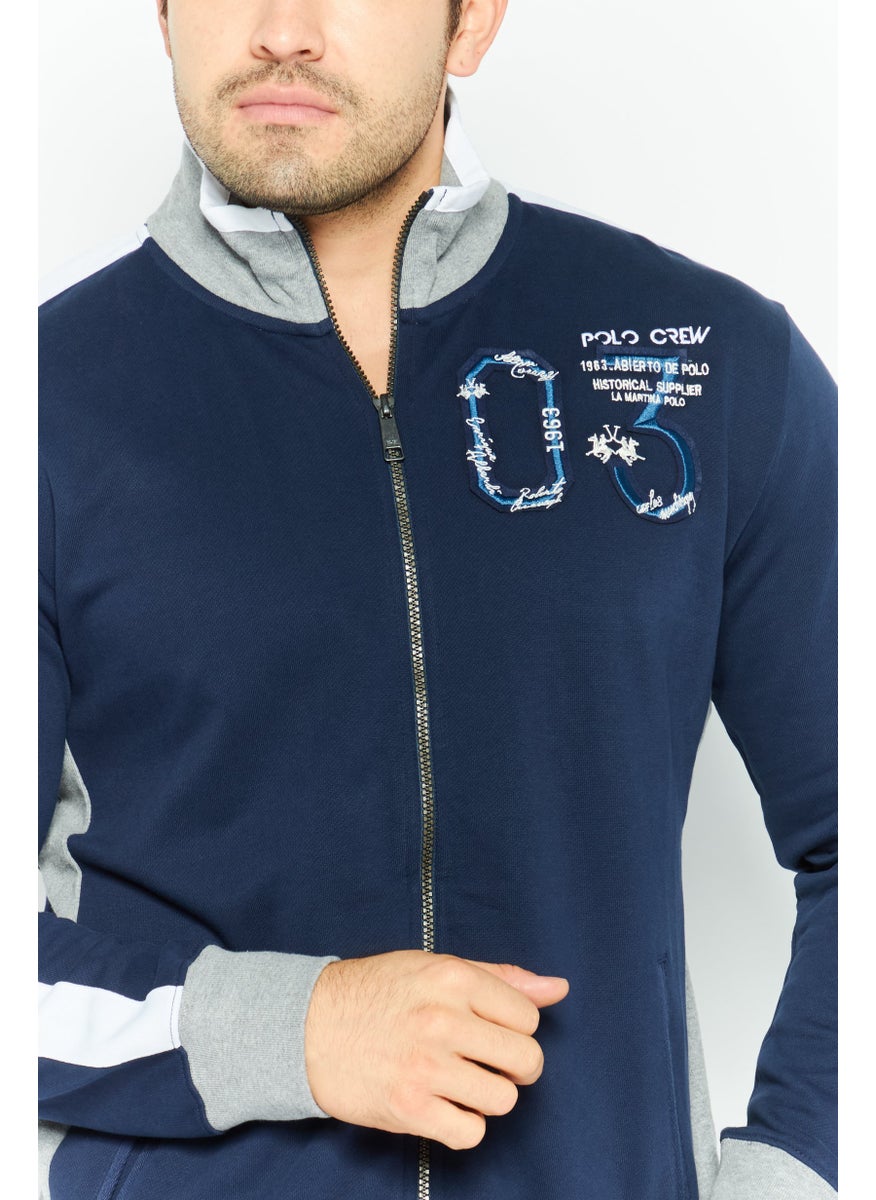 La Martina Men Mock Neck Long Sleeve Embroidered  Sweatshirts, Navy Blue Combo  - Image 3